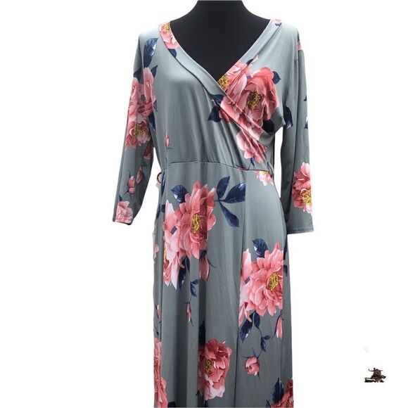 Size 14/16 Jeanette Plus Front Wrap Flattering Long Floral Dress! - Picture 5 of 8